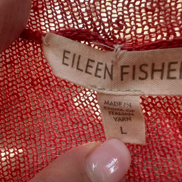 Eileen Fisher Vibrant Coral Linen Open Cardigan Lightweight Staple Layer Sz L - Picture 6 of 9